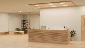 Mobilier sur mesure et architecture intérieure pour organiser un espace professionnel avec une meilleure lisibilité des fonctions.