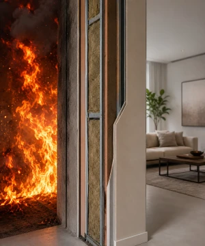 Panneau de menuiserie sur mesure affichant des performances élevées combinant isolation thermique, réduction acoustique et comportement au feu pour l’architecture intérieure.